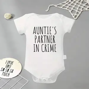 Auntie'S Partner In Crime Baby Bodysuit, Funny Infant Newborn Clothes 100% Cotton Jumpsuits Baby Boys Girls Casual Rompers Baby Gift Baby Short Sleeves Onesie Clothes Letter Pattern Baby Outfit for Outdoor Indoor