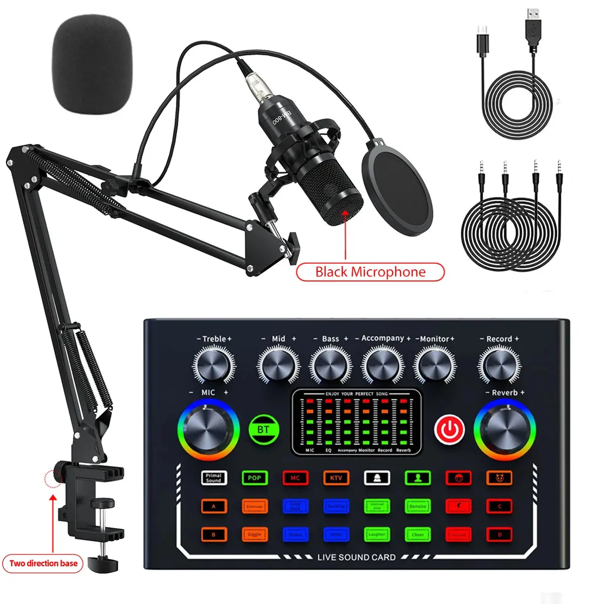 F009 Live Sound Card - Bluetooth Audio DJ Mixer with Microphone Set, Audio Mixing, Imported DSP, Light Sync for Multi-Platforms Smartphone Live Streaming Broadcast Equipment