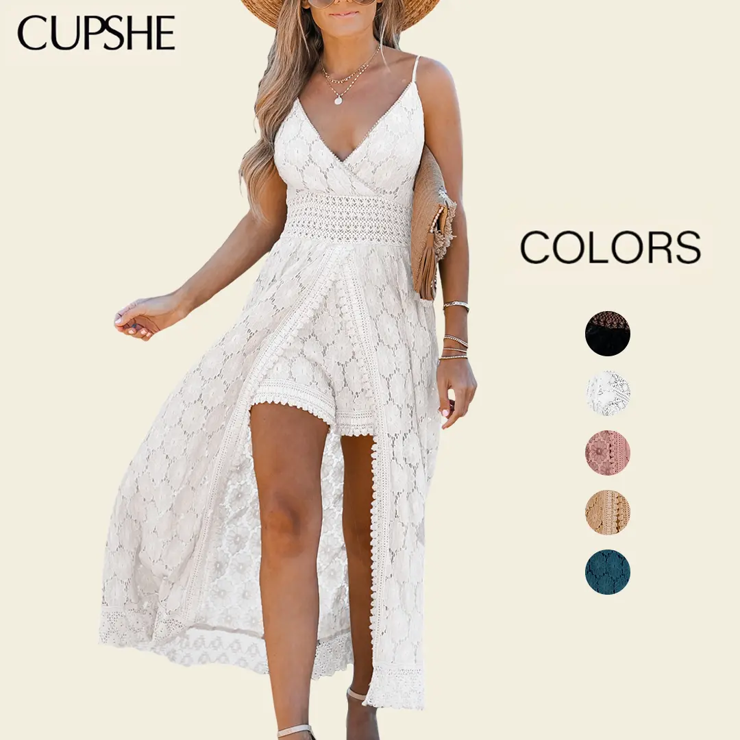 【Restocked】CUPSHE Women's Elegant Floral Print Jumpsuit - Fitted V-Neck Maxi, Ruched Detail, Smocking, Thin Adjustable Straps, Nylon Cotton Blend #summerfinds, Pull On, Xl