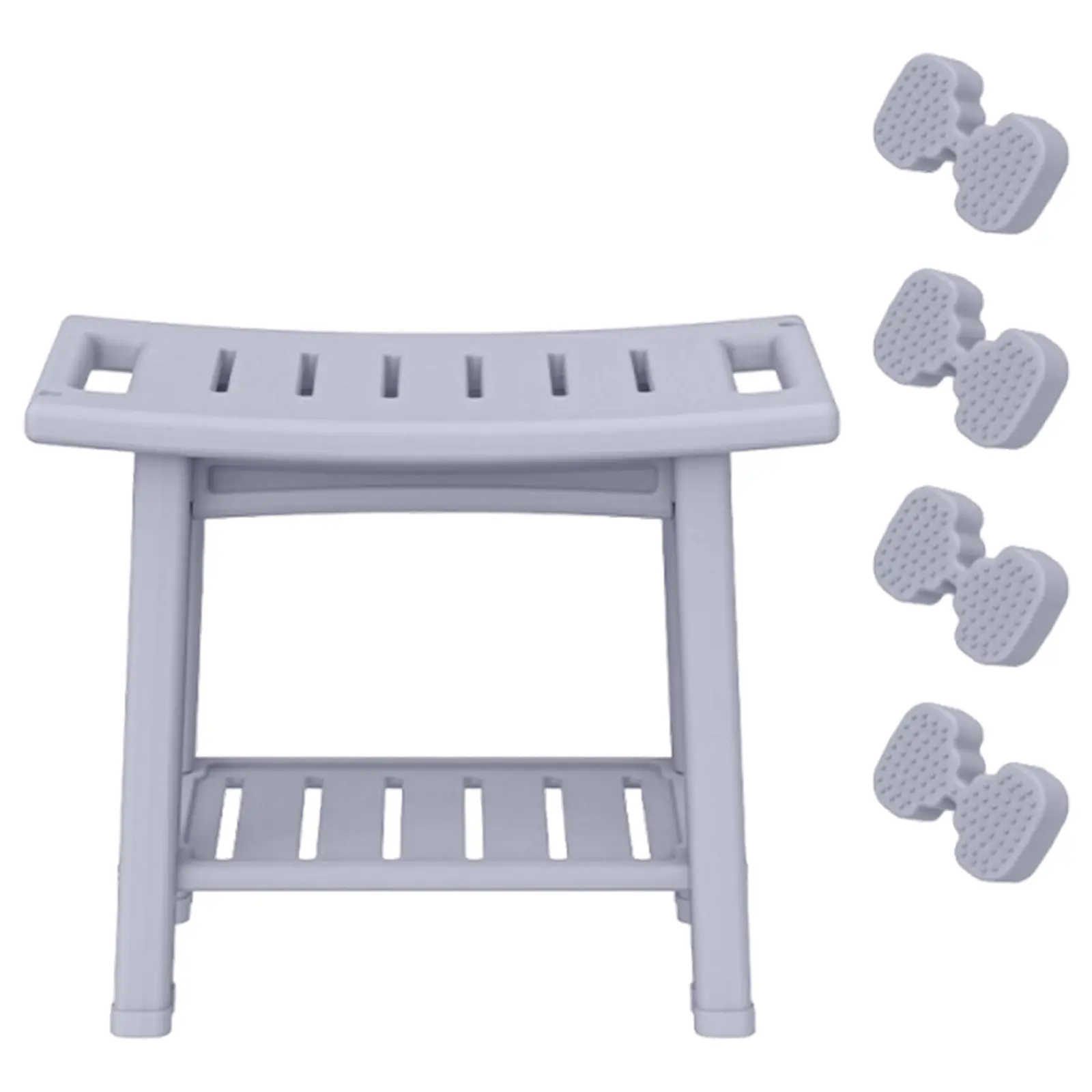 Waterproof Shower Bench with Handles & Shower Head Holder Bathroom Bathtub Shower Chair with Adjustable Feet 2-Tier Storage Shelf for Elderly Disabled and Adults