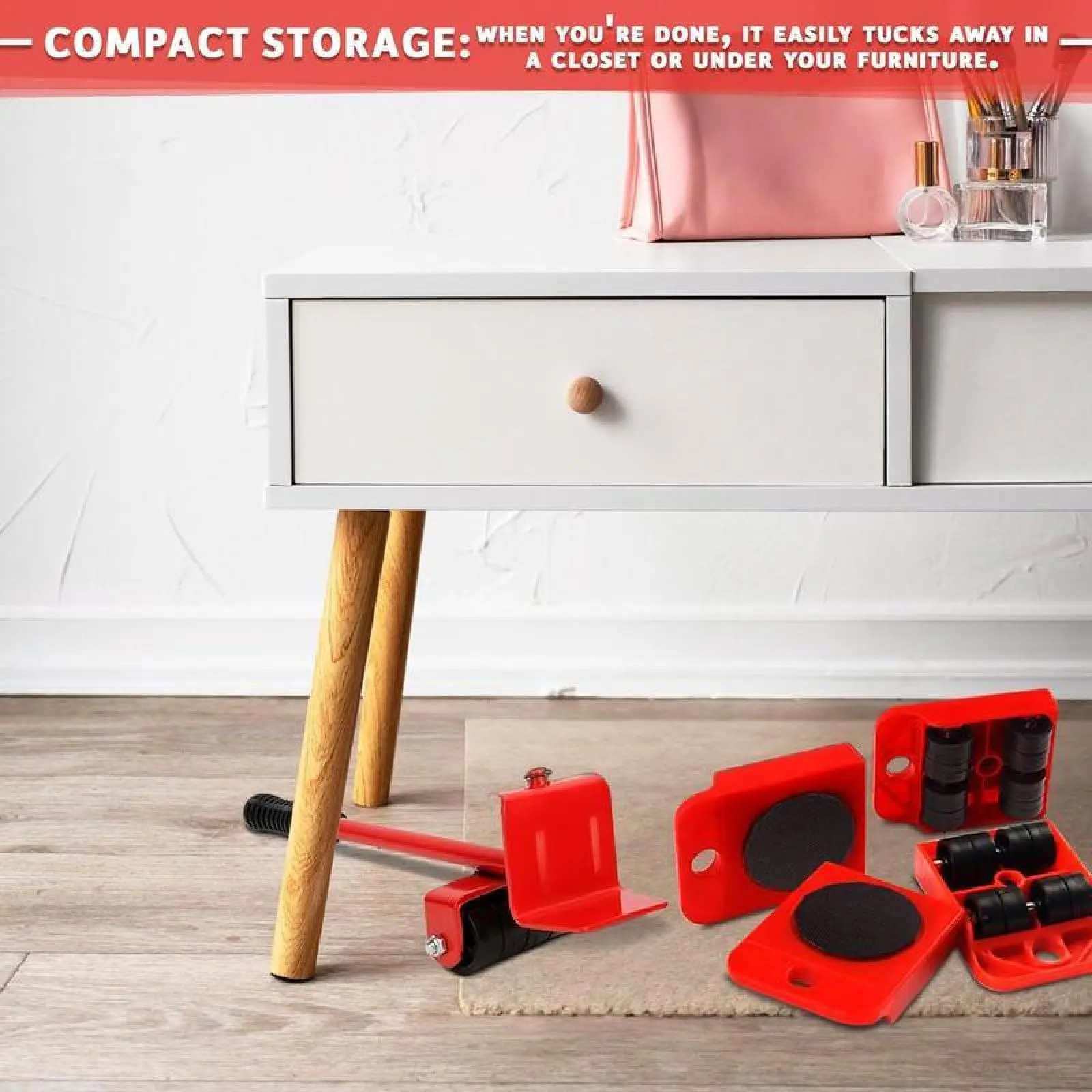 Furniture Mover & Lifter Set with 360° Rotation Casters & Swivel Plates, 600 Lbs Capacity Adhesive Tool for Versatile Use Moving Heavy Sofa, Refrigerator, Cabinet