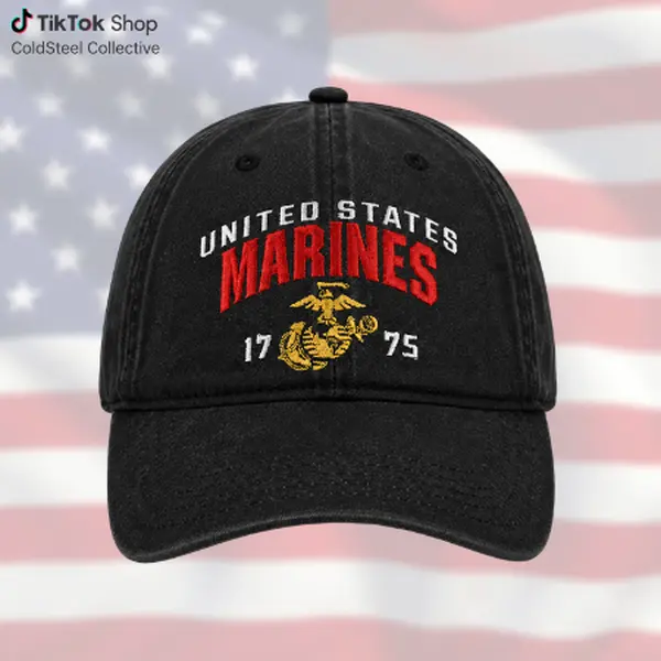 Unisex United States Marines 1775 Embroidered Cotton Baseball Cap - Black Washed, Breathable Military Hat with Eagle Graphic, Adjustable Snap Curved Brim, Patriotic Gift for Veterans