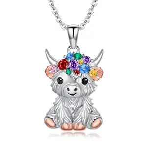 S925 sterling silver women's alpine cow birthstone necklace, suitable for any holiday gift