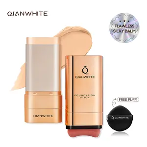 QIANWHITE Korean Foundation Stick Foundation for Mature Skin Tint, Buildable Light to Full Coverage Foundation Makeup Concealer, Dual-Ended with Brush for All Skin - Natural Dewy Finish #Summervibes