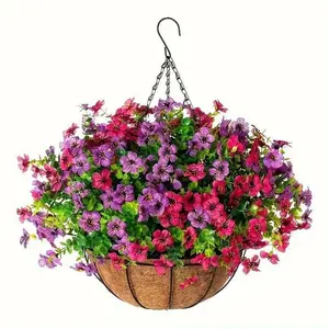 Artificial Hanging Plant Basket, Faux Flower Basket, Decorative Flowers for Home Party Wedding Anniversary Festival Decor, Artificial Hanging Baskets