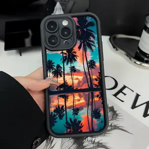 Tropical Sunset Pattern Man's Phone Case for iPhone 16 15 14 Pro Max 13 12 11 XR XS Plus Shockproof Full Camera Protection Durable slim Silicone Cover Cellphone Protective