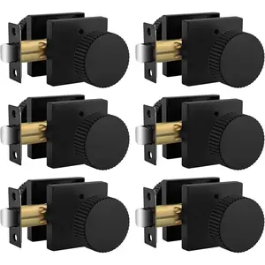 Black Door Knobs Interior,  Bedroom Door Knob with Lock, Zinc-Alloy Matte Black Interior Door Knobs Bathroom Heavy Duty 6 Pack