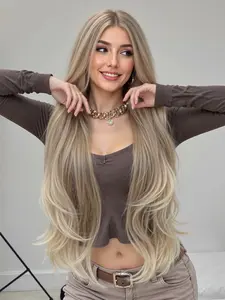 Gradient Long Curly Wig, Synthetic Curly Wavy, 32 Inch No Bangs, Holiday Style, Beautiful and Attractive, High Temperature Resistant Fiber, Comfortable Fit, Synthetic Material Wigs, Heat Resistant Wigs, Synthetic Hair
