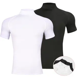 Mens Bodybuilding Sports Tight T-shirt Summer Compression Turtleneck Short Sleeve Gym Fitness Running Quick Dry Male Workout Top