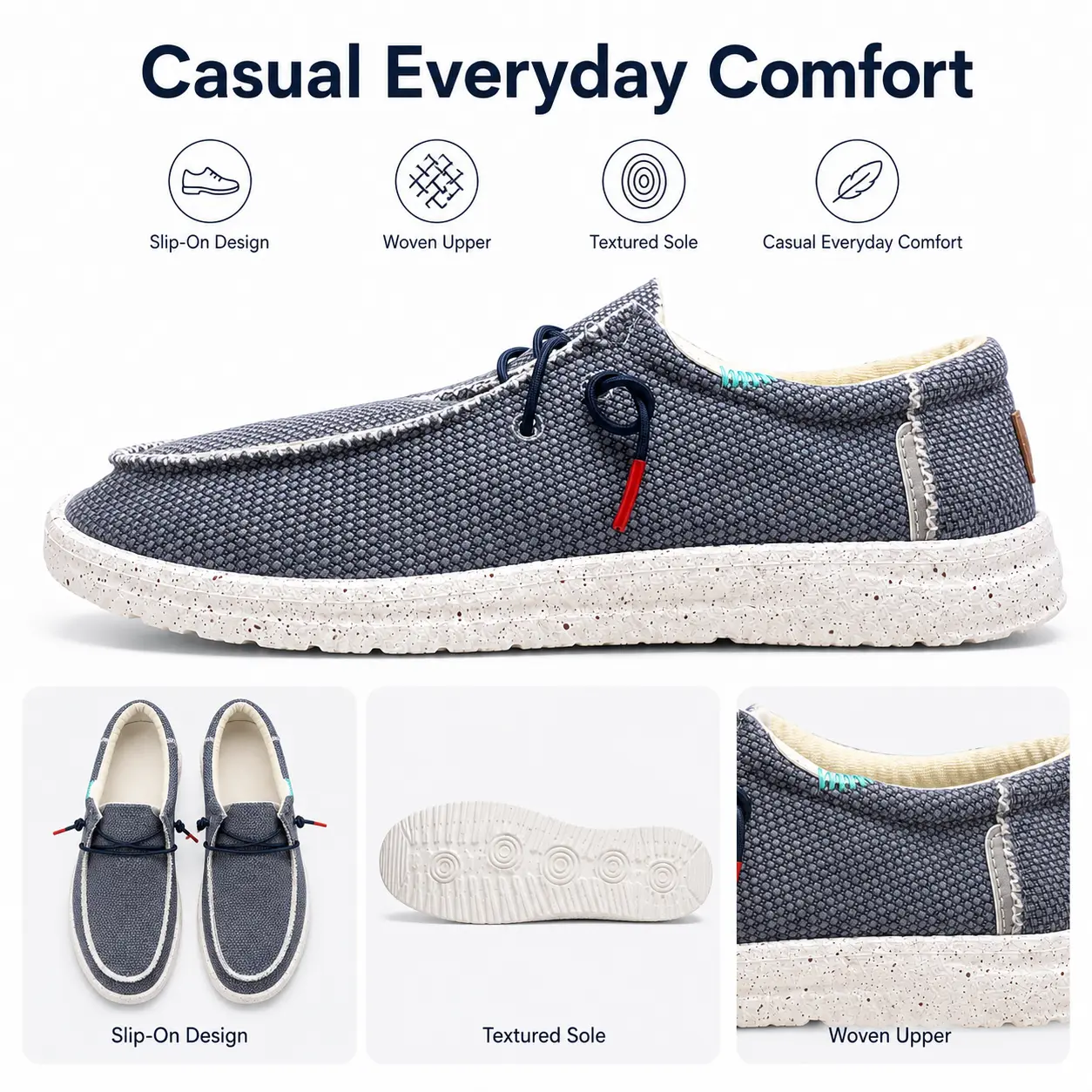 Men's Casual Woven Loafers, Lightweight Slip-On Walking Shoes with Flexible Sole, Comfortable Everyday Shoes for Travel and Daily Wear