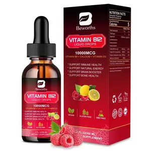 BEWANTS Vitamin B12 Liquid Drops, B12 Sublingual Vitamin B Complex, for Energy, Brain, and Heart Support,Raspberry Flavor, 2 Fl Oz, 30-Day Supply