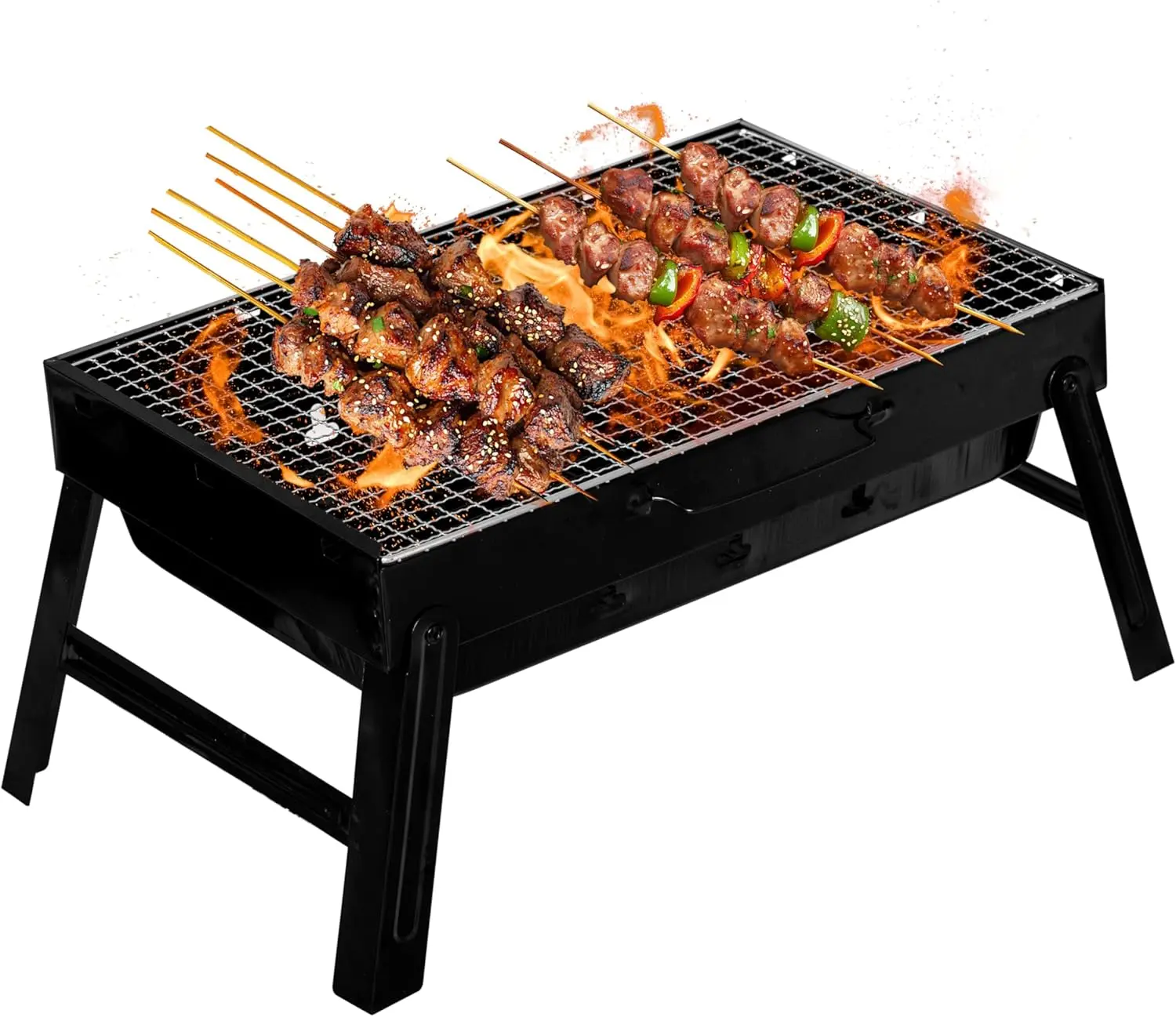 TAMACX Portable Charcoal Stainless Steel Open Flame BBQ Grill - Foldable, Compact Portable Barbecue for Beach, Backyard Outdoor Barbeque Cooking