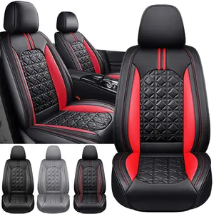 Front Seat Covers Custom Fit For Chevy Silverado GMC Sierra 1500 2007-2025 2500/3500 HD, Premium Leather Car Seat Covers 2 Front Set,Waterproof Seat Covers for Cars,  - Black Red Line
