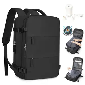 Vacuum Backpack Travel with Pump,Personal Item Carry on Vacpack Backpacks Flight Approved 18x14x8 inches for Men,Mochila compresion al vacio,Black