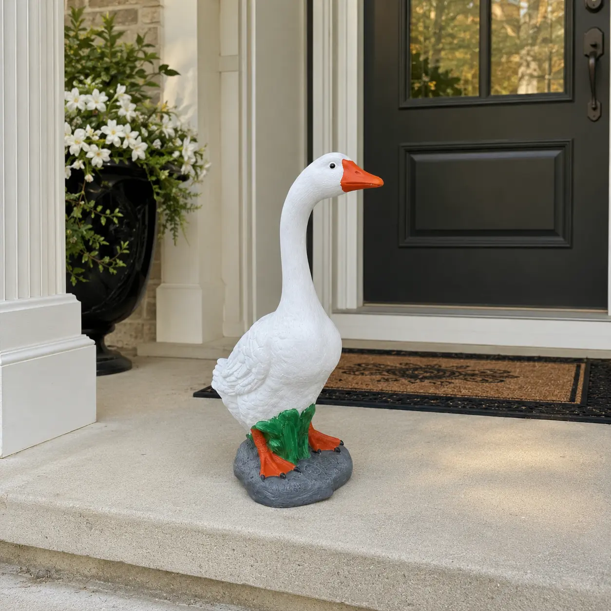 Large Concrete Goose Statue, American Dress, Outdoor Garden Decor (19 inch)