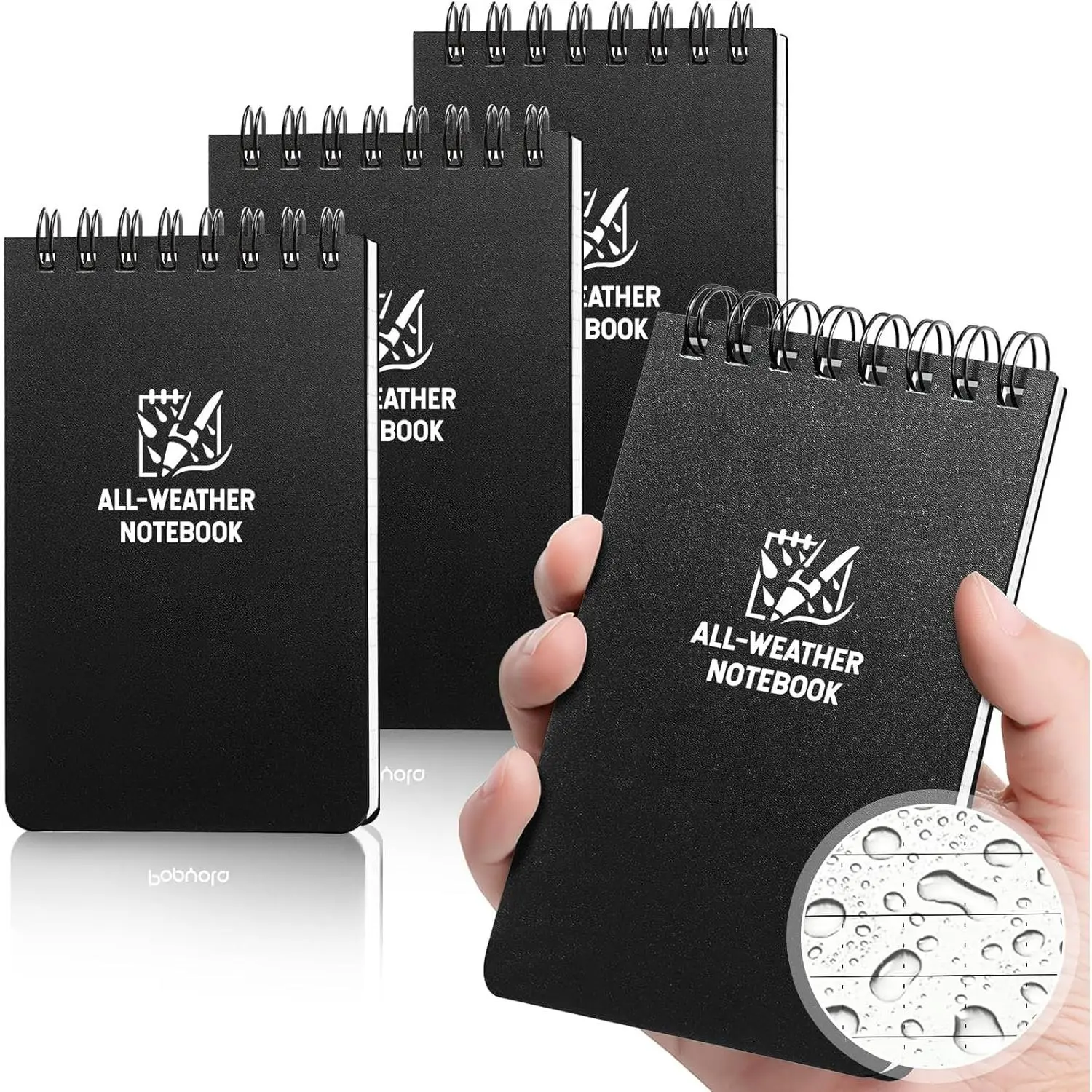 4-Pack 3×5 Inches Top-Spiral Sustainable Stone Paper Travel Notebook, Lightweight Journaling Supplies with 100 Squared Pages, Weatherproof Portable Office Stationery Gift for Adventure Use