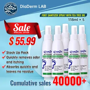 ClearZal Foot Sanitizer Spray with Tea Tree Oil, 4-Ounce Bottle  5 packs for family sharing ,Contains natural tea tree oil and aloe vera Long-lasting disinfectant and antibacterial spray