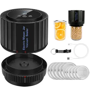 Electric Mason Jar Sealer - with Automatic Sealing Mechanism & Rechargeable Battery - Black ABS & Silicone Vacuum Sealing Kit with 10 Lids & Can Opener kitchen gadgets
