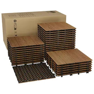 GAOMON 33 PCS Interlocking Deck Tiles, 12"X12" Solid Acacia Wood Flooring for Outdoor & Indoor, All Weather Waterproof Snap Together Patio Tiles for Balcony, Poolside, Deck,Brown