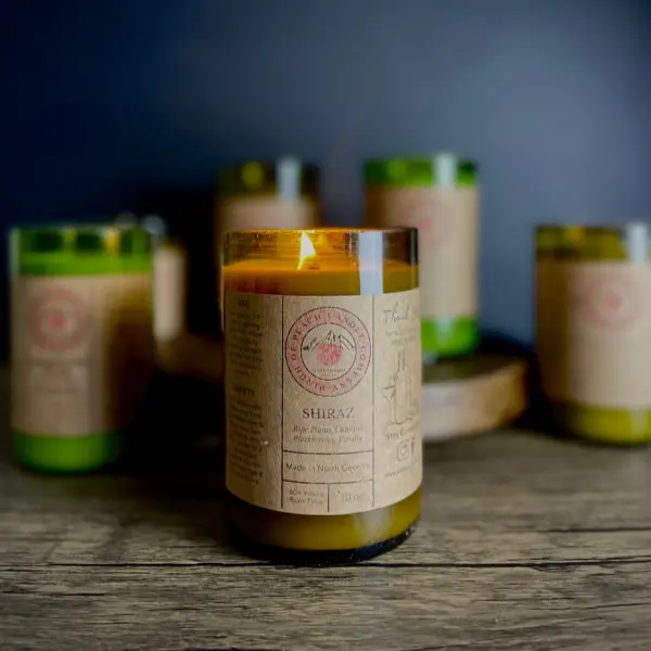 Wine Candles by Pinch of Peach Candle Co | Soy Wax, Wooden Wicks, Recycled Wine Bottles | 12oz Scented Candle
