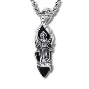 DRINSPER Obsidian S925 Hecate Necklace, The Goddess of Magic Night and Witchcraft, Devotion Jewelry, 925 Sterling Silver Pendant with Obsidian Gemstone, Acient Greek Mythology Jewelry for Pagan for Women