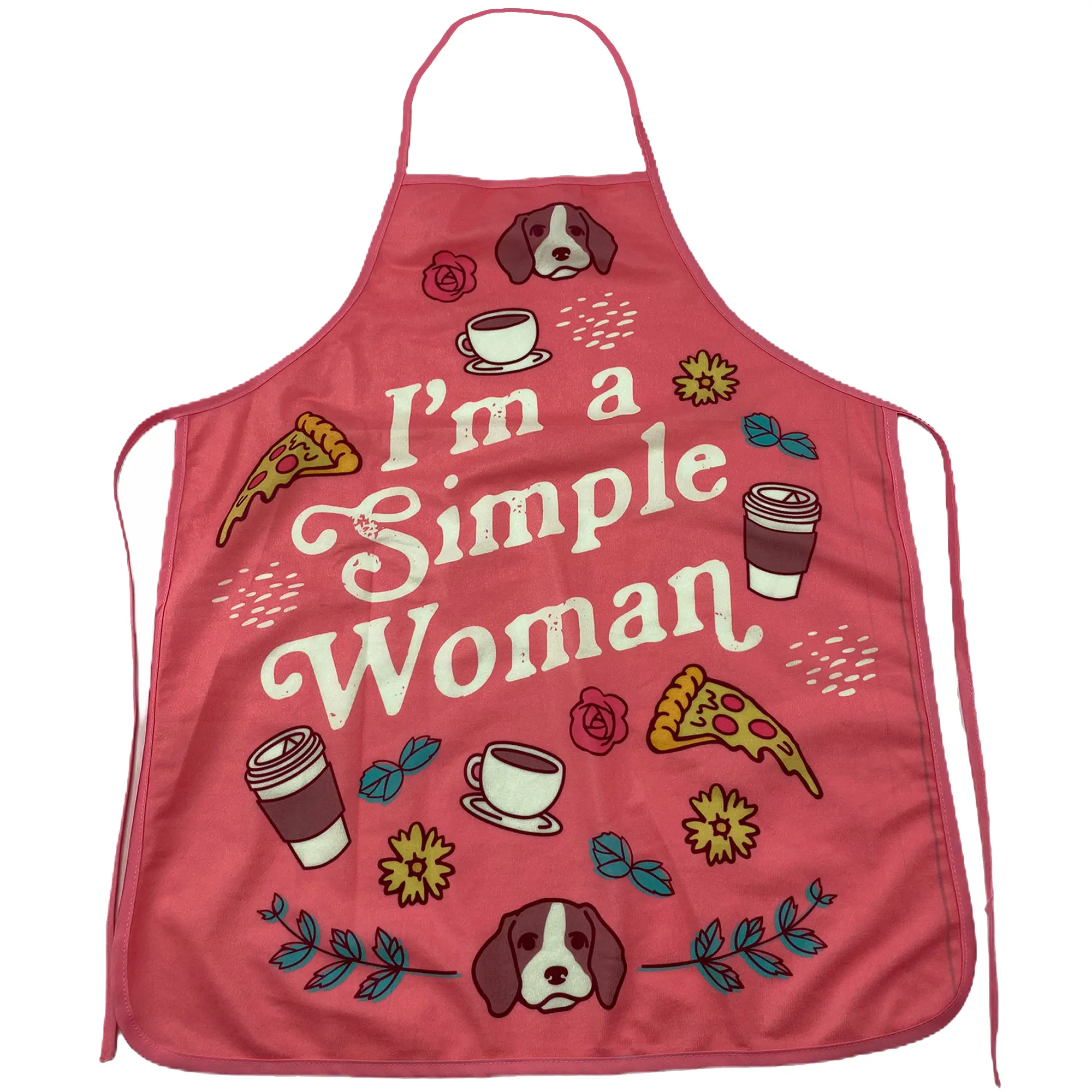I'm A Simple Woman Apron Funny Coffee Dogs Pizza Graphic Novelty Kitchen Smock Funny Aprons Adjustable Household Items Graphic Print Coffee Grill Apparel Funny Food Cover Grilling Apparel for Men Pink