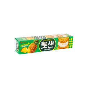 LOTTE Pineapple Cream Sandwich Cookies 105g - Intense Tropical Flavor, Korean Snack