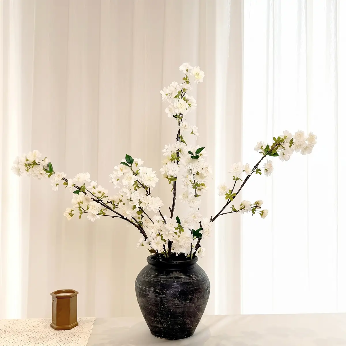 Real-Touch Faux Silk White Cherry Blossom Branch Bouquet - Long-Stem Artificial Flower Bouquet, Decorative Artificial Flower Decoration for Casual Spring Home Decor, Wedding Centerpieces (Black Friday Deal, Back to School Room Decor, Garage Use)