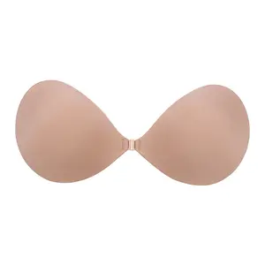 Round Cup Breathable Thin Fabric Seamless Silicone Bra Classic Front Buckle Anti Slip Chest Pad