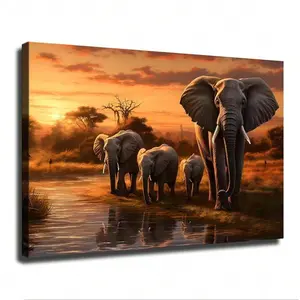 1PC  African Savannah Elephant Animal Landscape Poster Painting Modern Aesthetic Canvas Wall Art Painting Home Decoration Office Decoration Suitable For Bedroom Living Room Restaurant Bathroom Office Meeting Room Hotel Bar