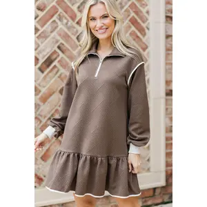 Make It Right Espresso Quilted Sweatshirt Dress