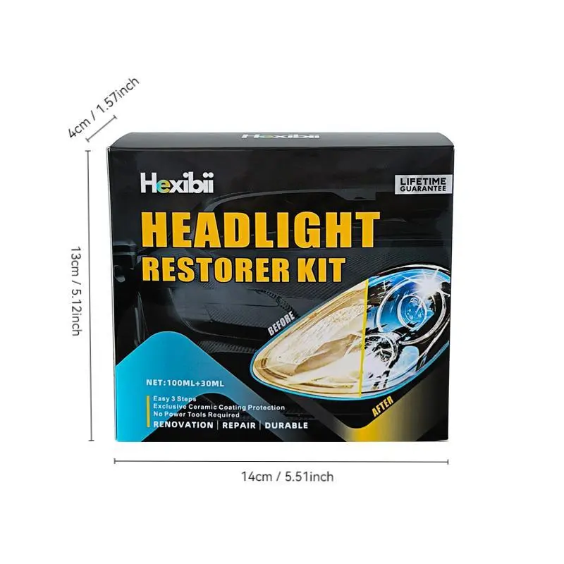 Hexibii Car Headlight Restoration Kit for Cars - Manual Tool, Cream-Infused, Cut & Polish Compound, 3 Simple Steps, Oxidation Fixer, Removes Yellowing, Enhances Crystallization Coating, No Power Tools Needed, Boosts Clarity, Maintains Appearance, Paste