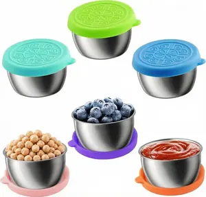 6-Pack Salad Dressing Containers, 1.7 oz Stainless Steel Condiment Containers with Silicone Lids, Leakproof Reusable Sauce Cups for Lunch Box, Picnic and Travel
