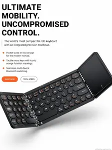 Ultra-Thin Foldable Mini Wireless Bluetooth Keyboard, Portable Foldable Tablet Keyboard for Tablet, Laptop, Phone, Simple Design for Home Office Travel