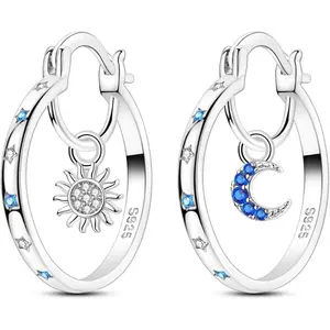 Silver Hoop Earrings for Women, Medium Twisted Hoops with Cubic Zirconia, Hypoallergenic Simple Jewelry