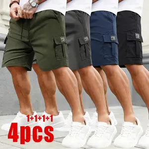 Men’s 4-Pack Cargo Shorts - Multi-Pocket Utility Tactical Shorts with Elastic Drawstring Waist & Lightweight Breathable Fabric | Quick-Dry Summer Shorts for Workouts, Hiking, Beach, Street Style & Everyday Wear