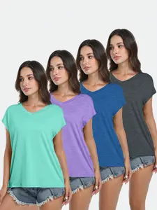 4pcs Women Moisture Wicking V-Neck Short Sleeve Sport Yoga Tops Tees