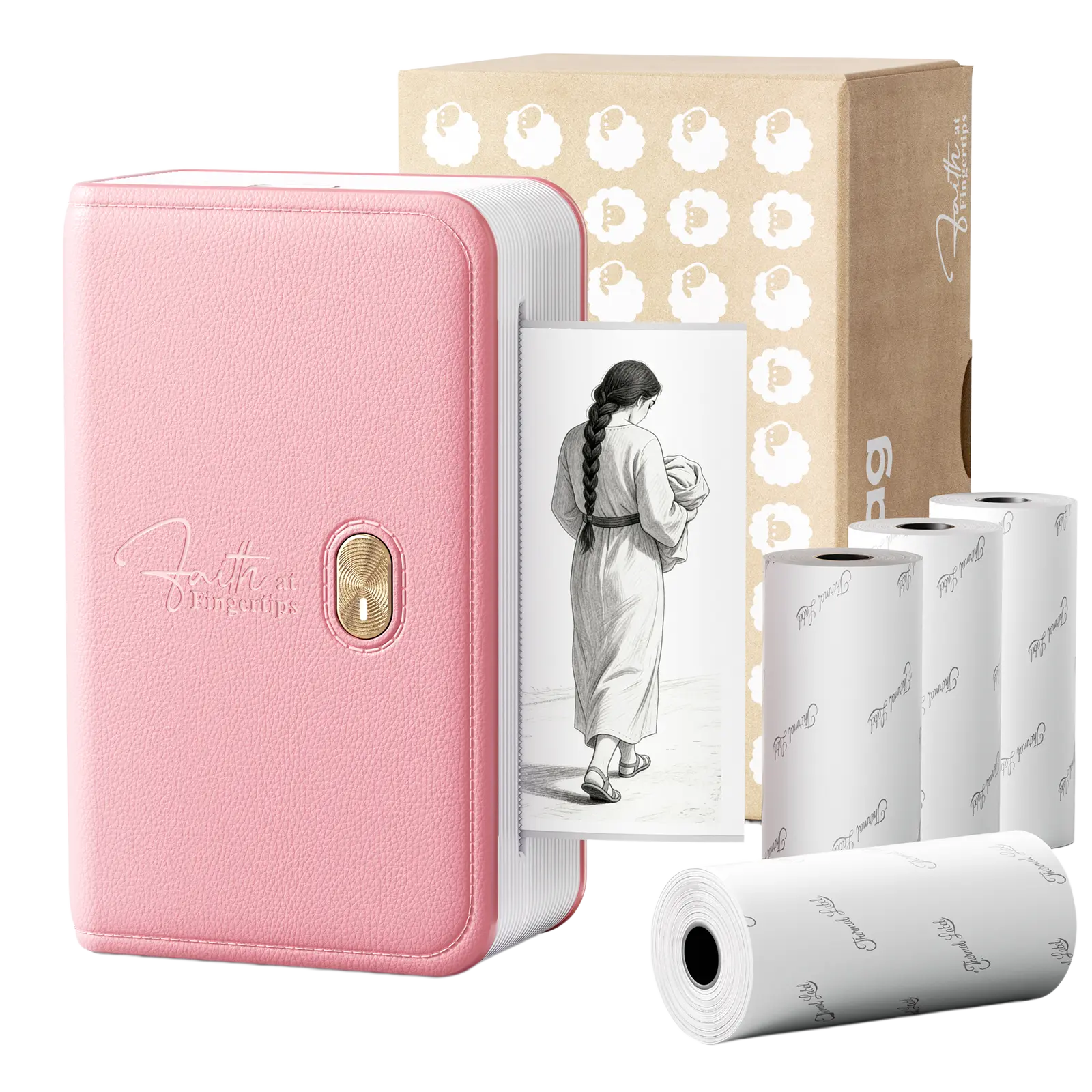 FaithTag Pink Bible Sticker Mini Portable Printer FP31, Bible Study Journal Supplies, Scrapbooking Stickers, for Women, Men, Kids, Christian, Compatible with 2" & 3" Thermal Paper, with 4 Rolls