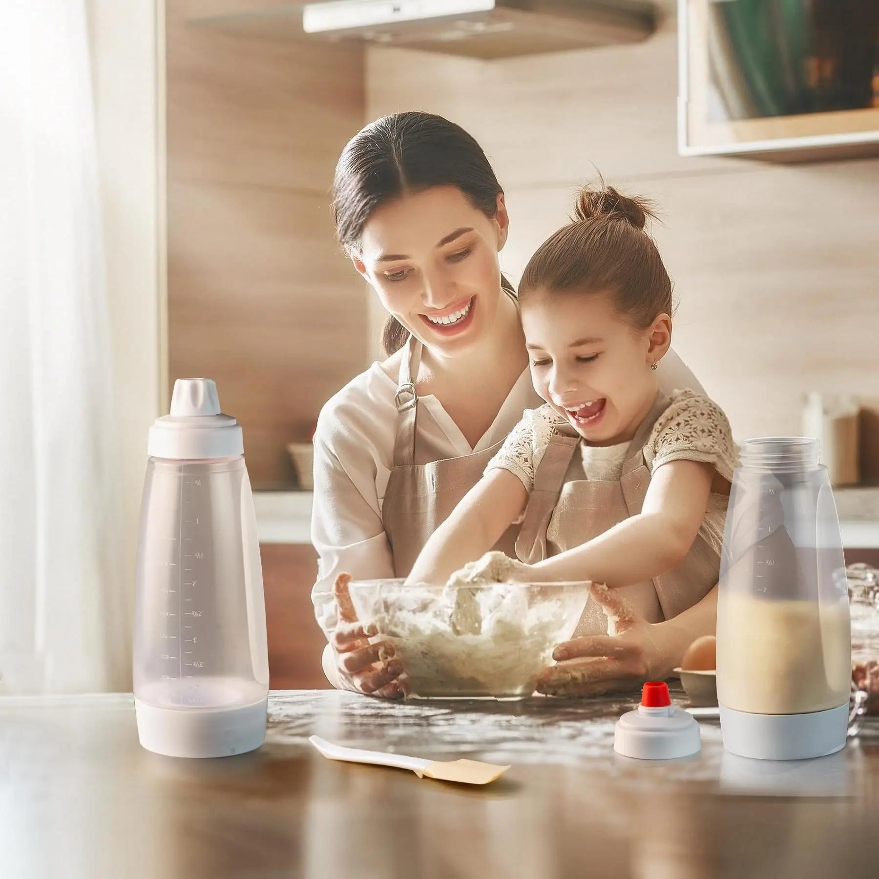 Pancake Batter Dispenser and Mixer with BlenderBall for Pancakes Waffles Muffins & Cupcakes Easy Pour Spout Reusable Plastic Silicone Kitchen Bakeware 4.5 Cup Capacity cooking utensils Value Pack Spring Kitchen Gadgets