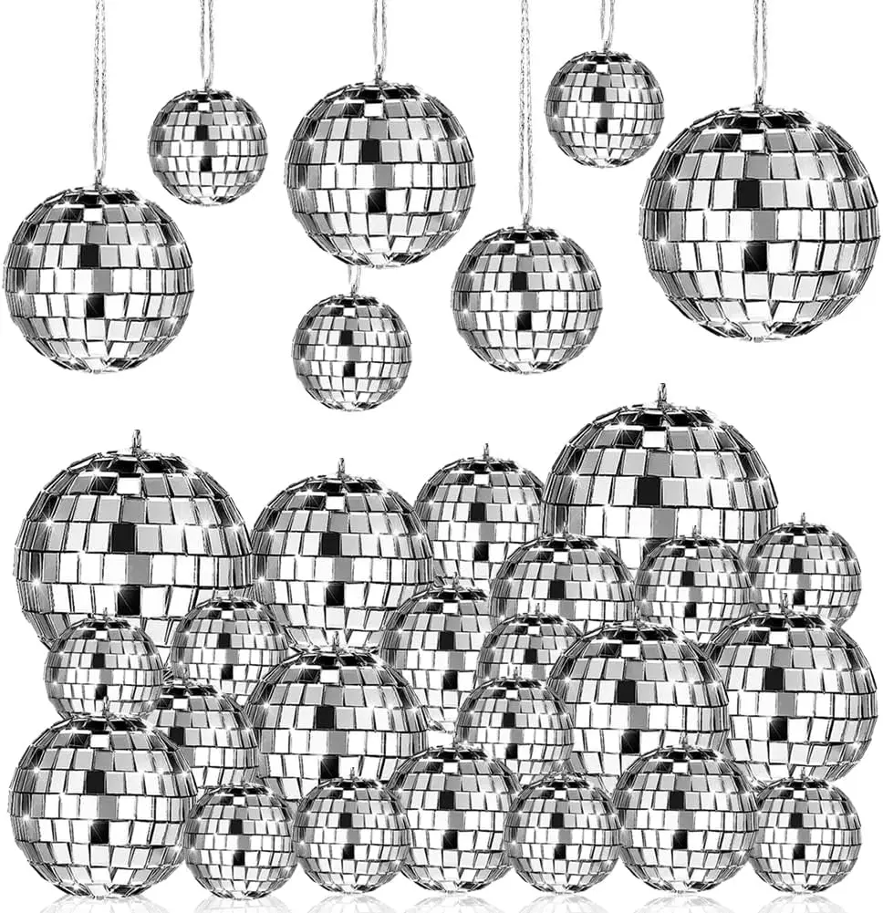 Silver Hanging Reflective Light-Up Disco Ball Decorations - Home & Outdoor Music Party Ornaments, Valentine’s Day Gift Pack
