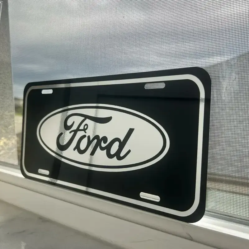 Ford Aluminum License Plate - Authentic Style, Classic Logo, Tailored Fit Car Exterior Accessory
