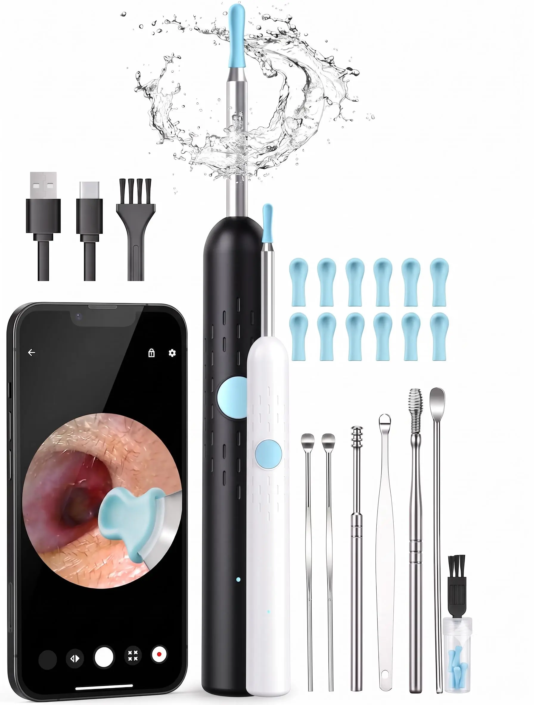 Premium Wireless Otoscope Ear Wax Removal Kit with HD Camera and LED Light – Smart Ear Cleaner with Silicone Ear Picks for Adults, Kids & Family Use Gentle Lightweight
