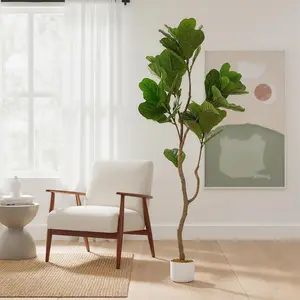 Artificial Fiddle Leaf Fig Tree Set – 5FT & 3.3FT Potted Faux Ficus Lyrata Realistic, Low-Maintenance Greenery for Home, Living Room, Office & Entryway, Decor, Plant, Artificial Faux Plants