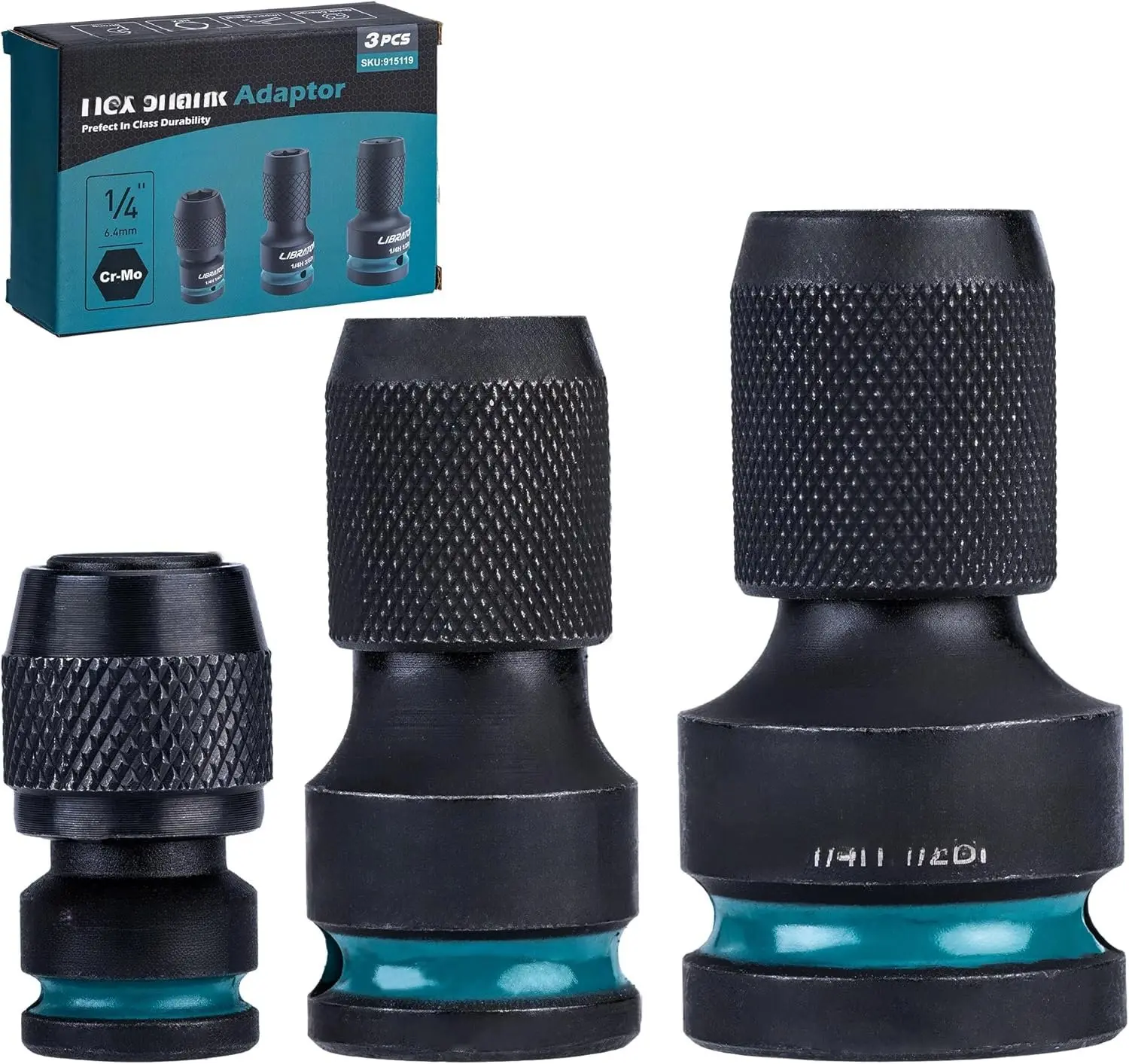 Impact to 1/4 Hex Converter, 1/2 3/8 1/4-INCH Drive Female to 1/4-Inch Hex Adapter, Impact Wrench Adapters for Ratchet Wrench Drivers, Impact Bit Holders, Quick-Change Chuck, Cr-Mo Steel