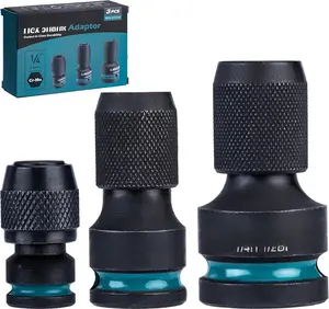 Impact to 1/4 Hex Converter, 1/2 3/8 1/4-INCH Drive Female to 1/4-Inch Hex Adapter, Impact Wrench Adapters for Ratchet Wrench Drivers, Impact Bit Holders, Quick-Change Chuck, Cr-Mo Steel