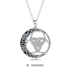 DRINSPER Hecate Witch's Knot Circular Openwork Design Pendant Necklace Witchy Style Wiccan Pagan Fashion Jewelry Trending Witches Knot Inspired Pendant for Daily Wear and Special Occasions Gift for Women
