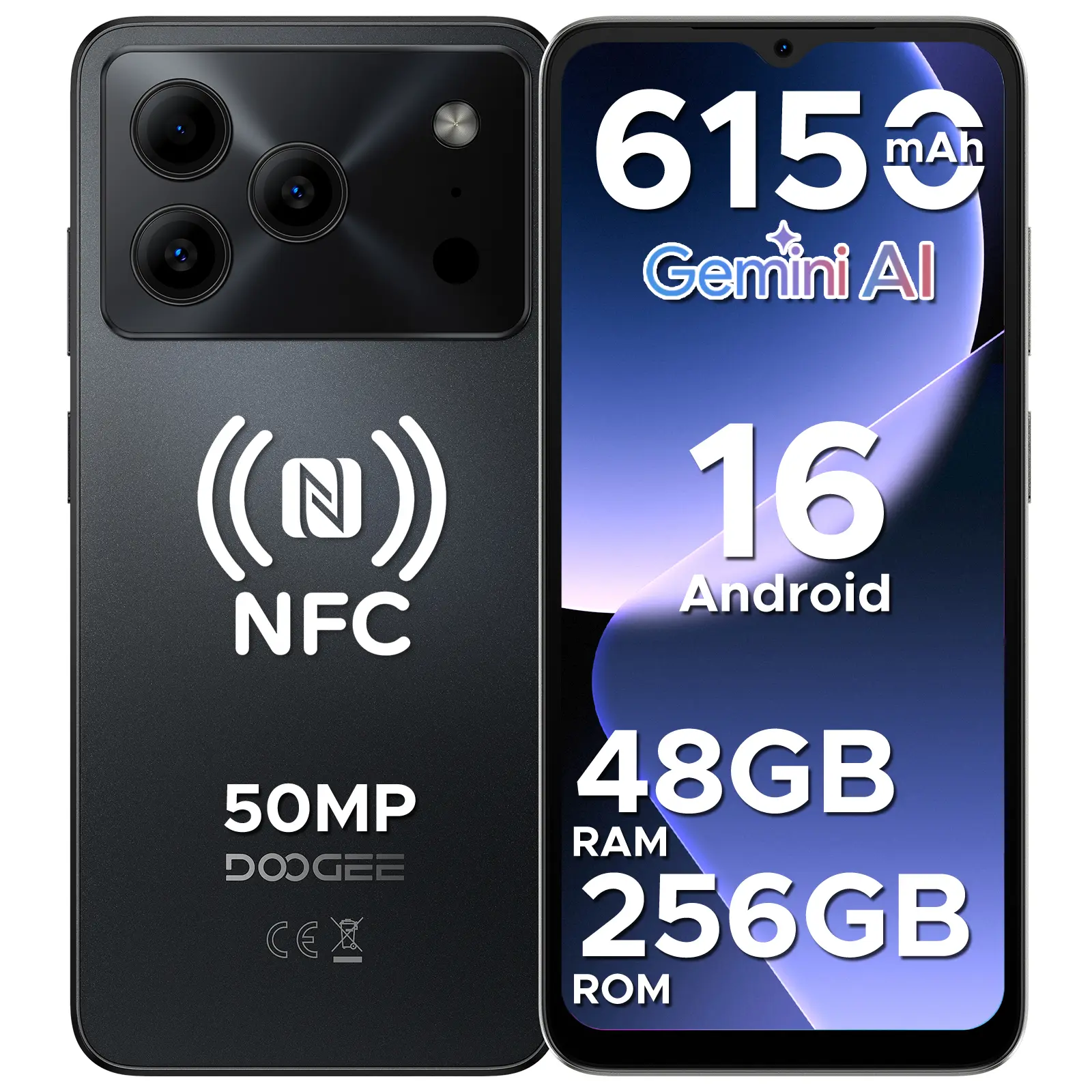 DOOGEE Note56 Plus Unlocked Android 16 Cell Phone, 48GB + 256GB/2TB TF Expand, 6.56" HD+ 90Hz Display, 6150mAh Battery, 50MP+8MP AI Camera, NFC/OTG/Side Fingerprint, 4G Dual SIM Unlocked Smartphone