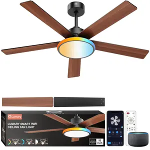 Lumary Smart Ceiling Fans with Lights 52'', RGB & Stepless Color Temperature Change, Work with Alexa/Google/Remote, 46 Scene, Modern Flush Mount Low Profile Ceiling Fan for Bedroom Kids Room, White