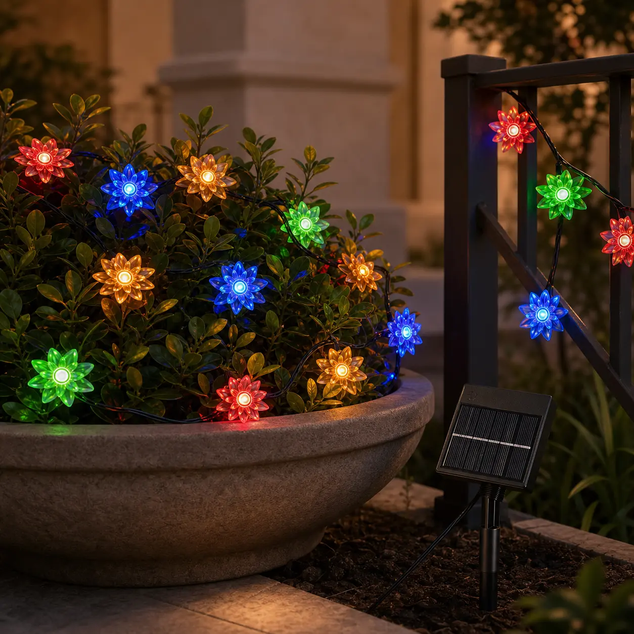 Flower Solar String Lights, 2 Pack Total 46ft 100 LED Warm Solar String Lights Waterproof 8 Modes Twinkle Lights for Outdoor Patio Garden Tree Garden Christmas Party Wedding Decor