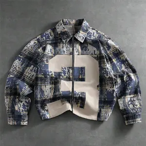 Men's Plaid Patchwork Workwear Style Shirt Niche Design Personalized Attention-Grabbing